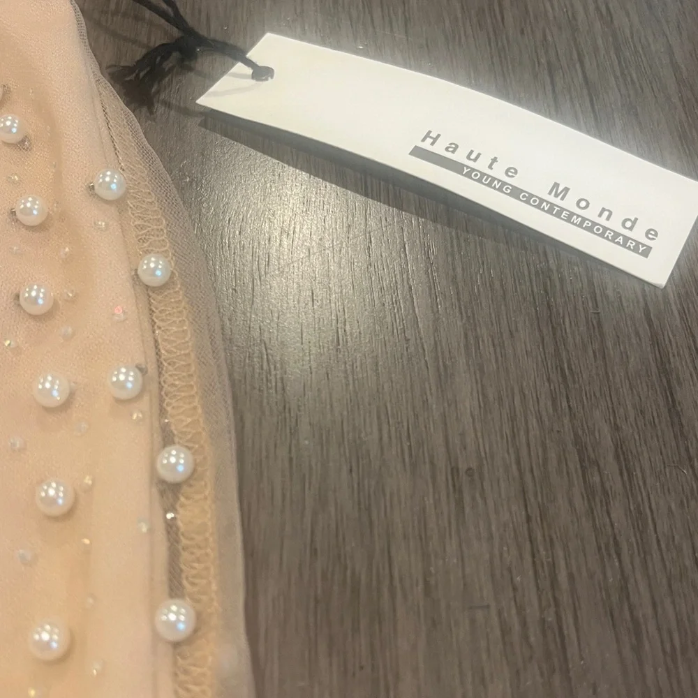 Haute Monde Beige Skirt with Pearl Details - Picture 6 of 6